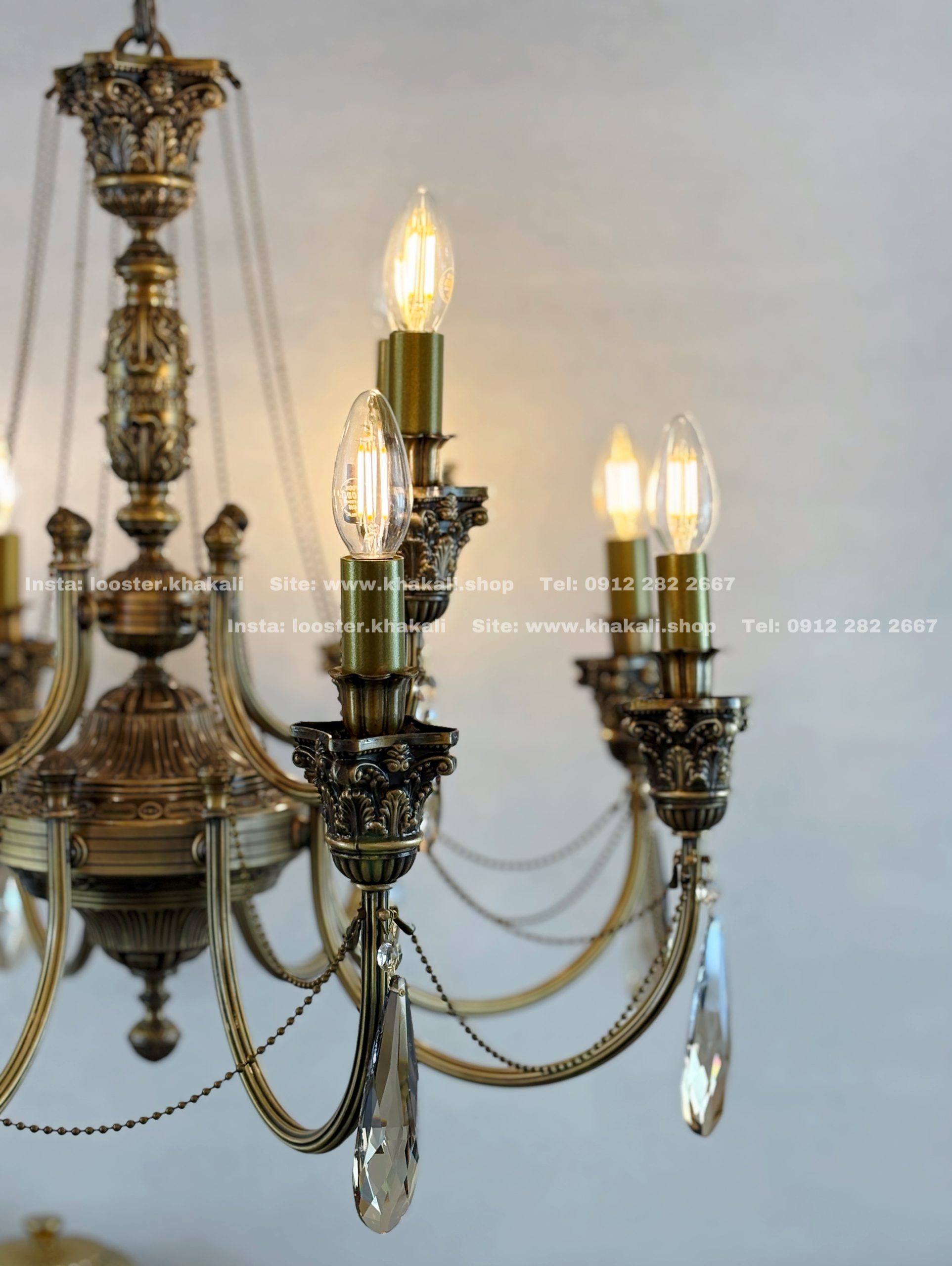 لوستر برنجی کمند 12 شاخه رنگ آنتیک - Image 4