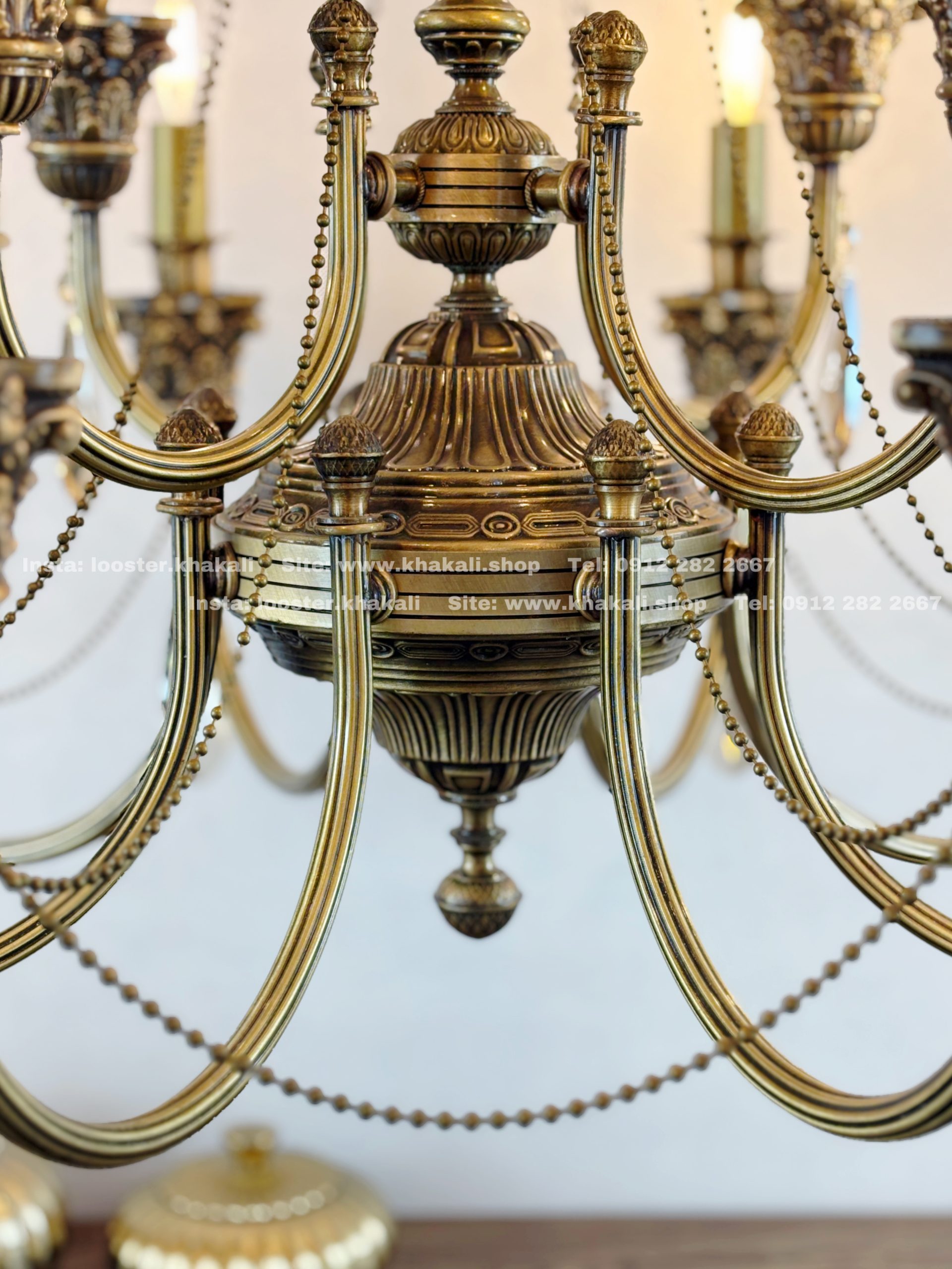 لوستر برنجی کمند 12 شاخه رنگ آنتیک - Image 6