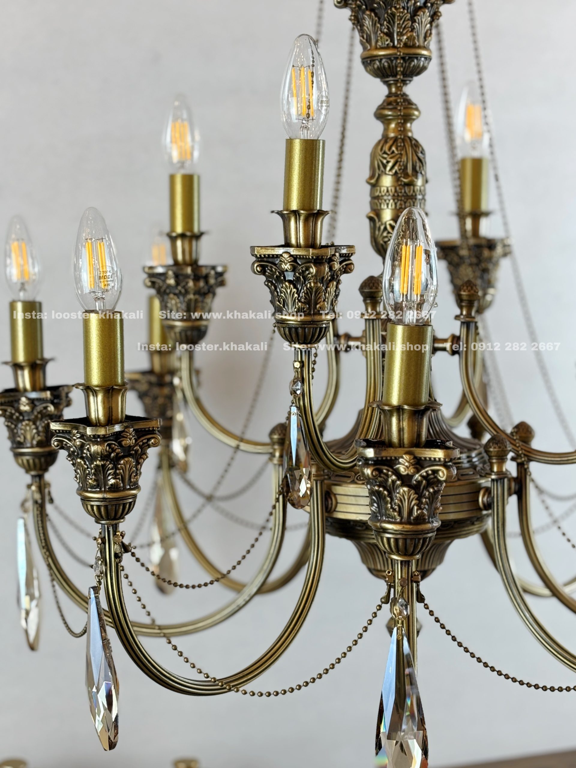 لوستر برنجی کمند 12 شاخه رنگ آنتیک - Image 15