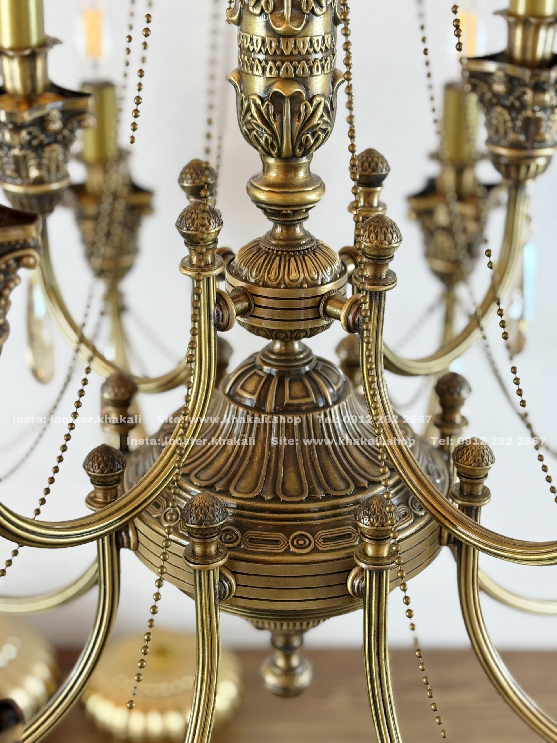 لوستر برنجی کمند 12 شاخه رنگ آنتیک