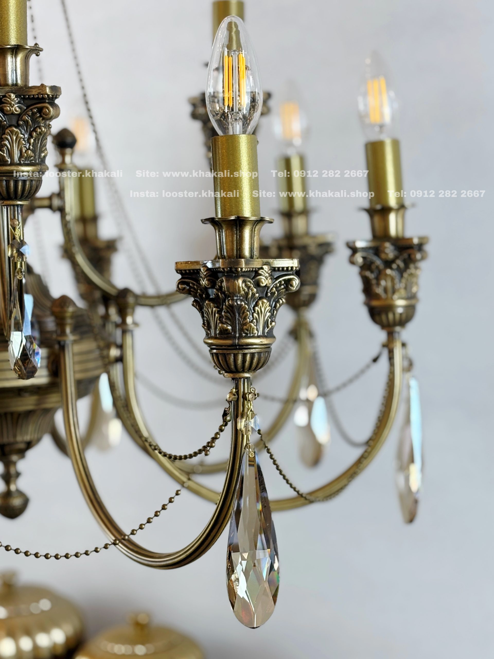 لوستر برنجی کمند 12 شاخه رنگ آنتیک - Image 9