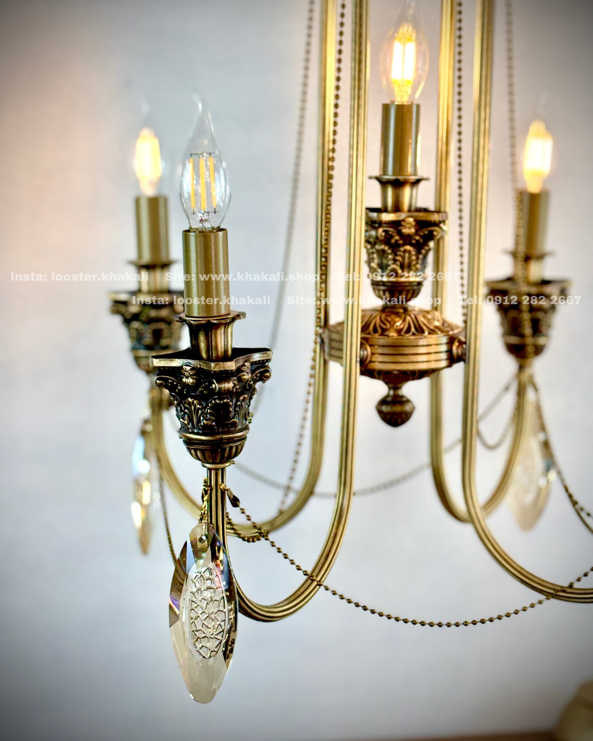 لوستر برنجی فانوسی 1+4 شاخه برند لوستر خاکعلی