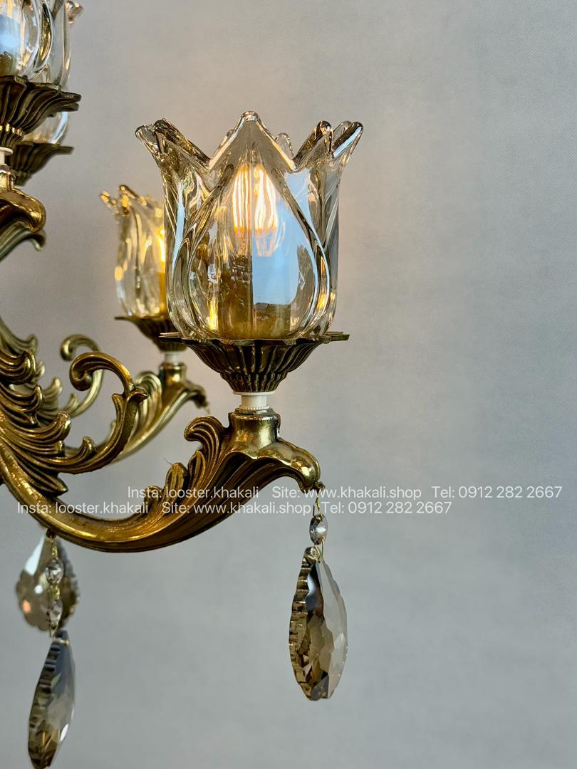 لوستر کلاسیک 6 شاخه برنز کرم ماهور