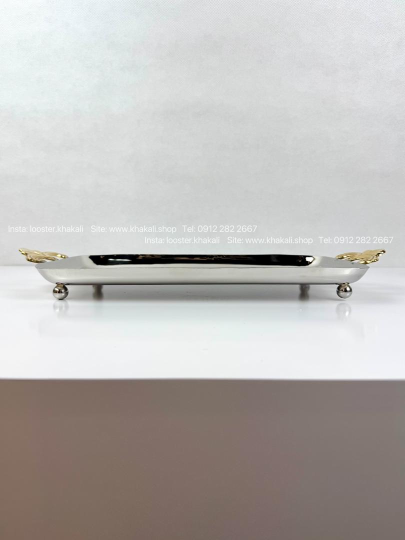 سینی مستطیلی پایه دار استیل برنج وارداتی هندی