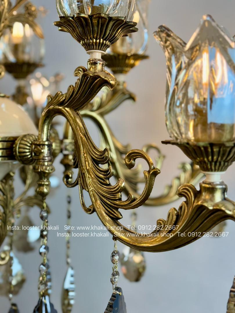 لوستر کلاسیک 6 شاخه برنز کرم ماهور