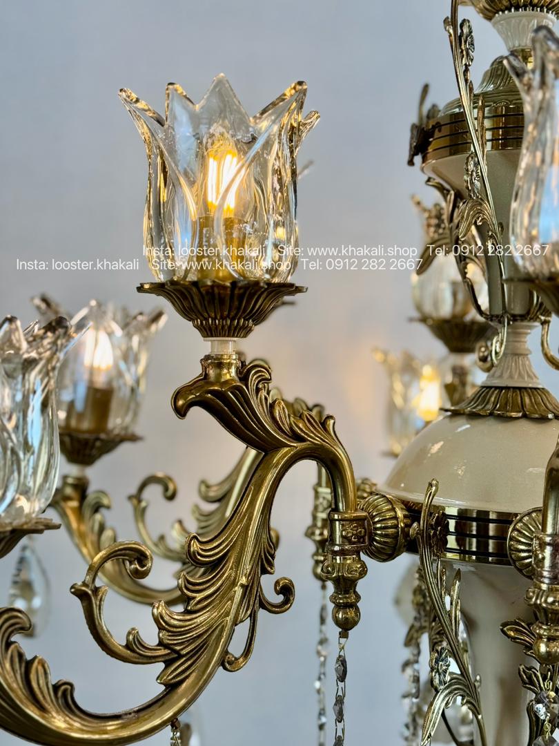 لوستر کلاسیک 6 شاخه برنز کرم ماهور