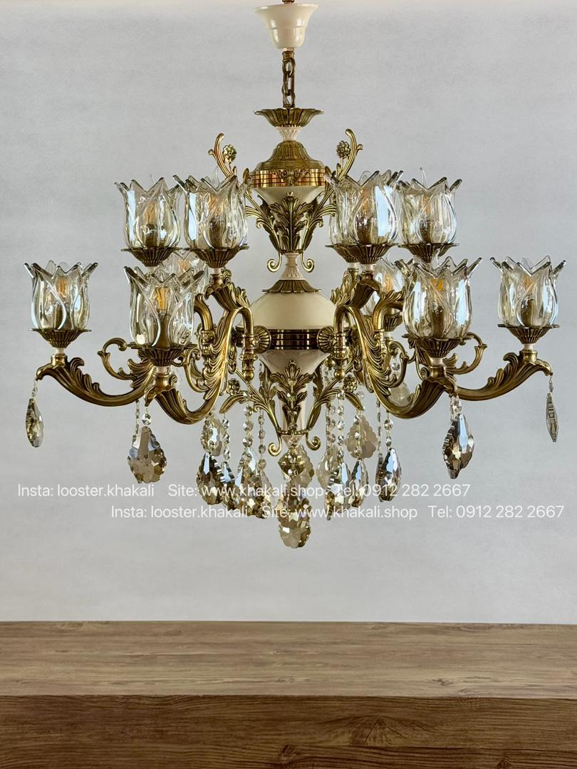 لوستر کلاسیک 6 شاخه برنز کرم ماهور