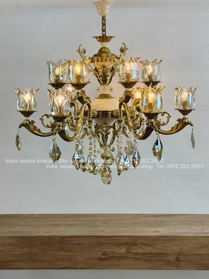 لوستر کلاسیک 6 شاخه برنز کرم ماهور