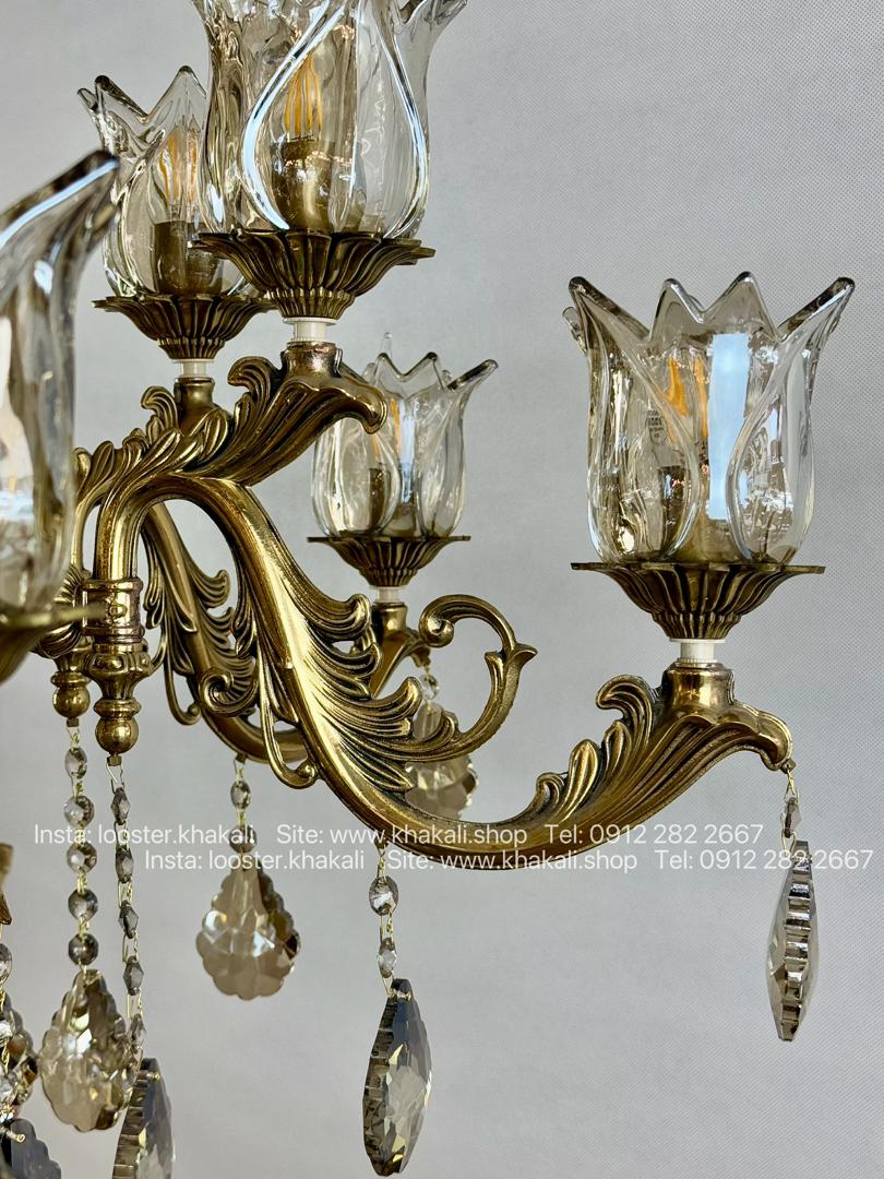لوستر کلاسیک 6 شاخه برنز کرم ماهور