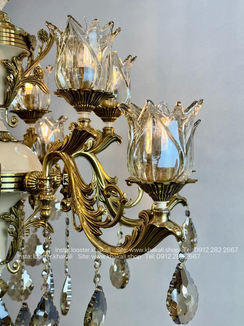 لوستر کلاسیک 6 شاخه برنز کرم ماهور