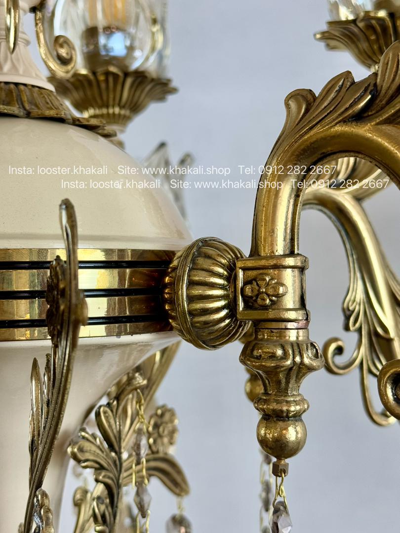 لوستر کلاسیک 6 شاخه برنز کرم ماهور