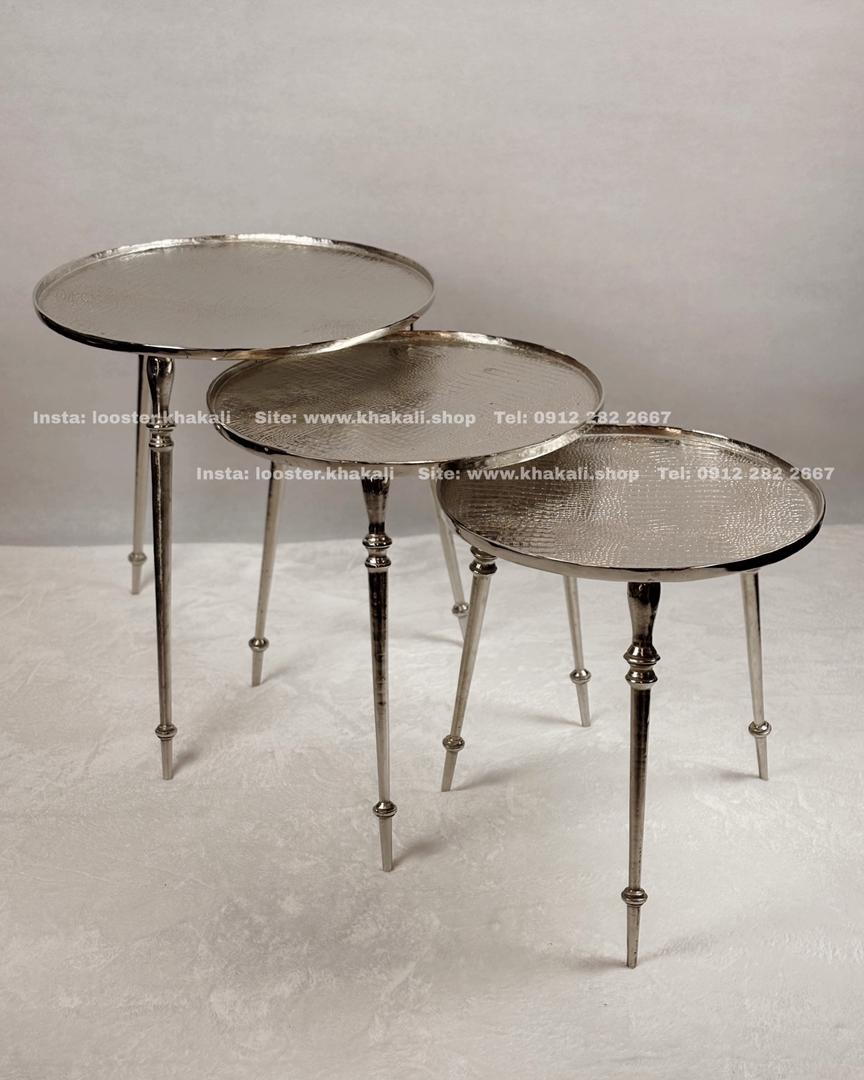 میز عسلی سه سایز آلومینیومی طرح پوست ماری