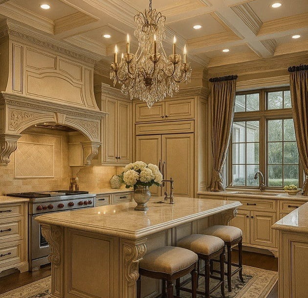 لوستر کلاسیک در آشپزخانه کلاسیک