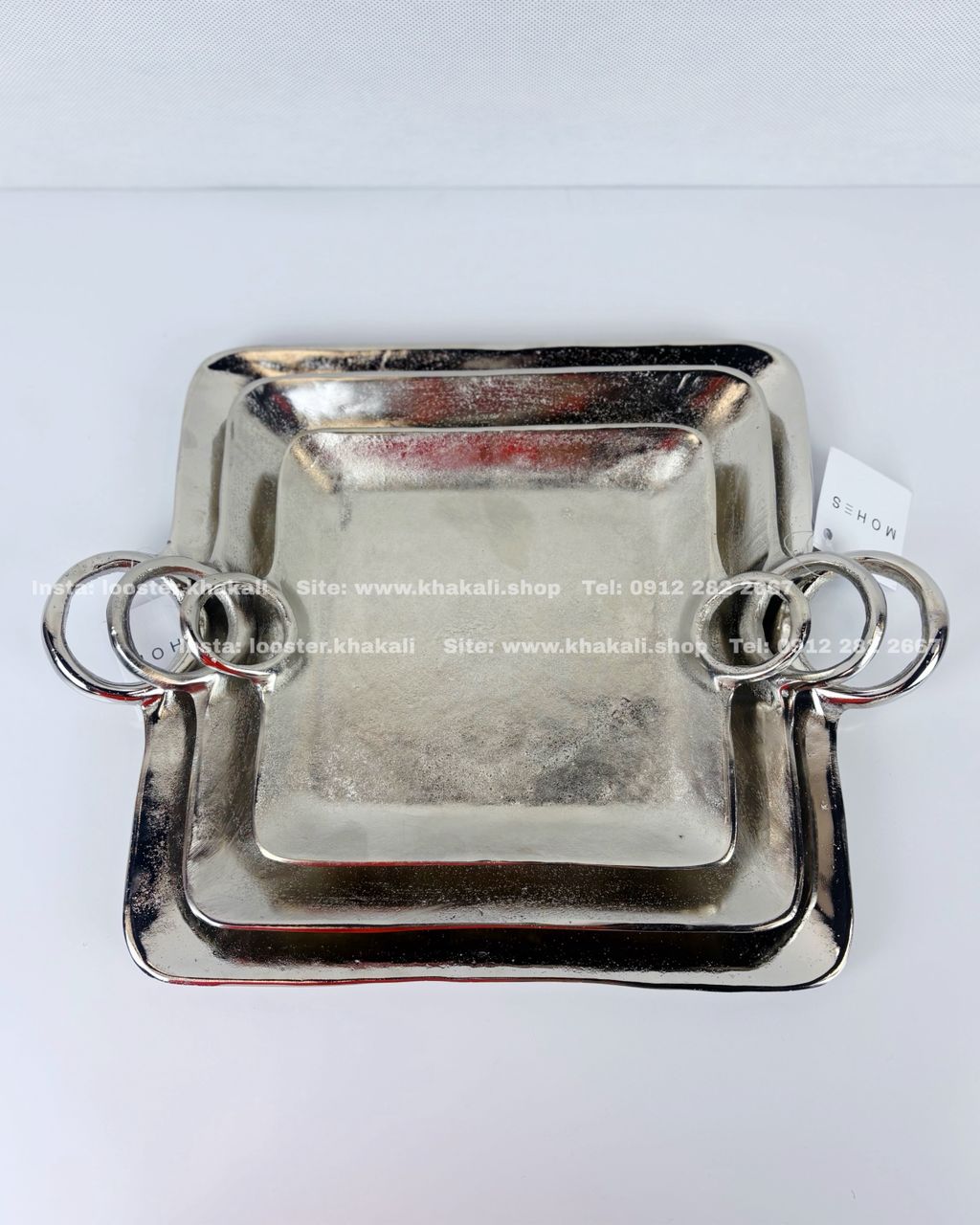 سینی آلومینیومی مربع دسته حلقه ای 3 سایز